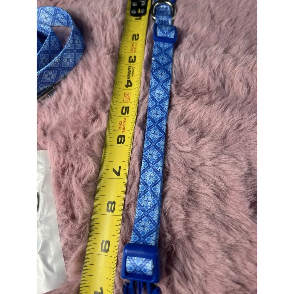 SMALL Moonpet Dog Collar with Leash & Airtag Holder‎ Case Set, Blue Lattice New